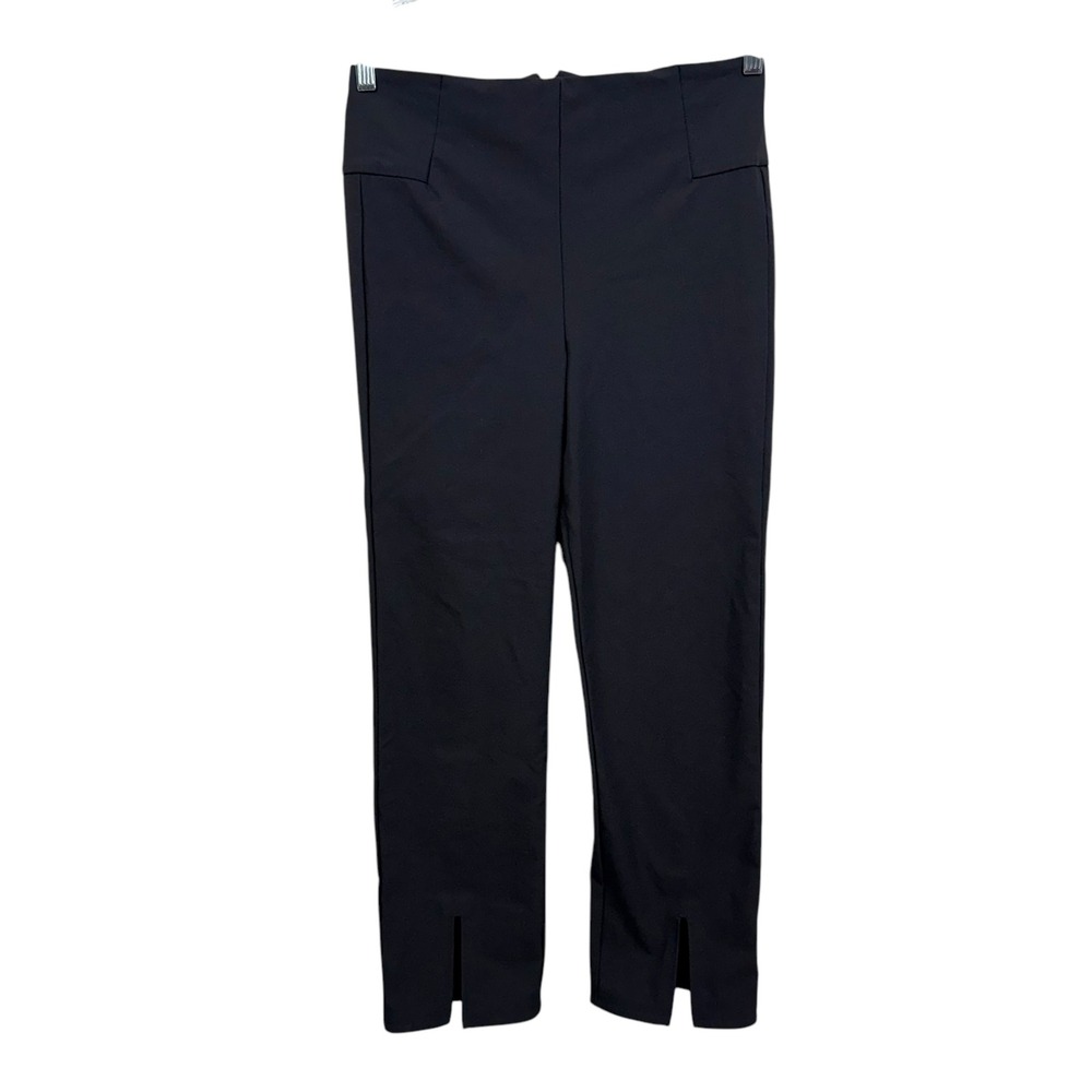Athleta Women Cropped Pants Slim Leg Stretch High Waist Split Hem Zip Black 8*